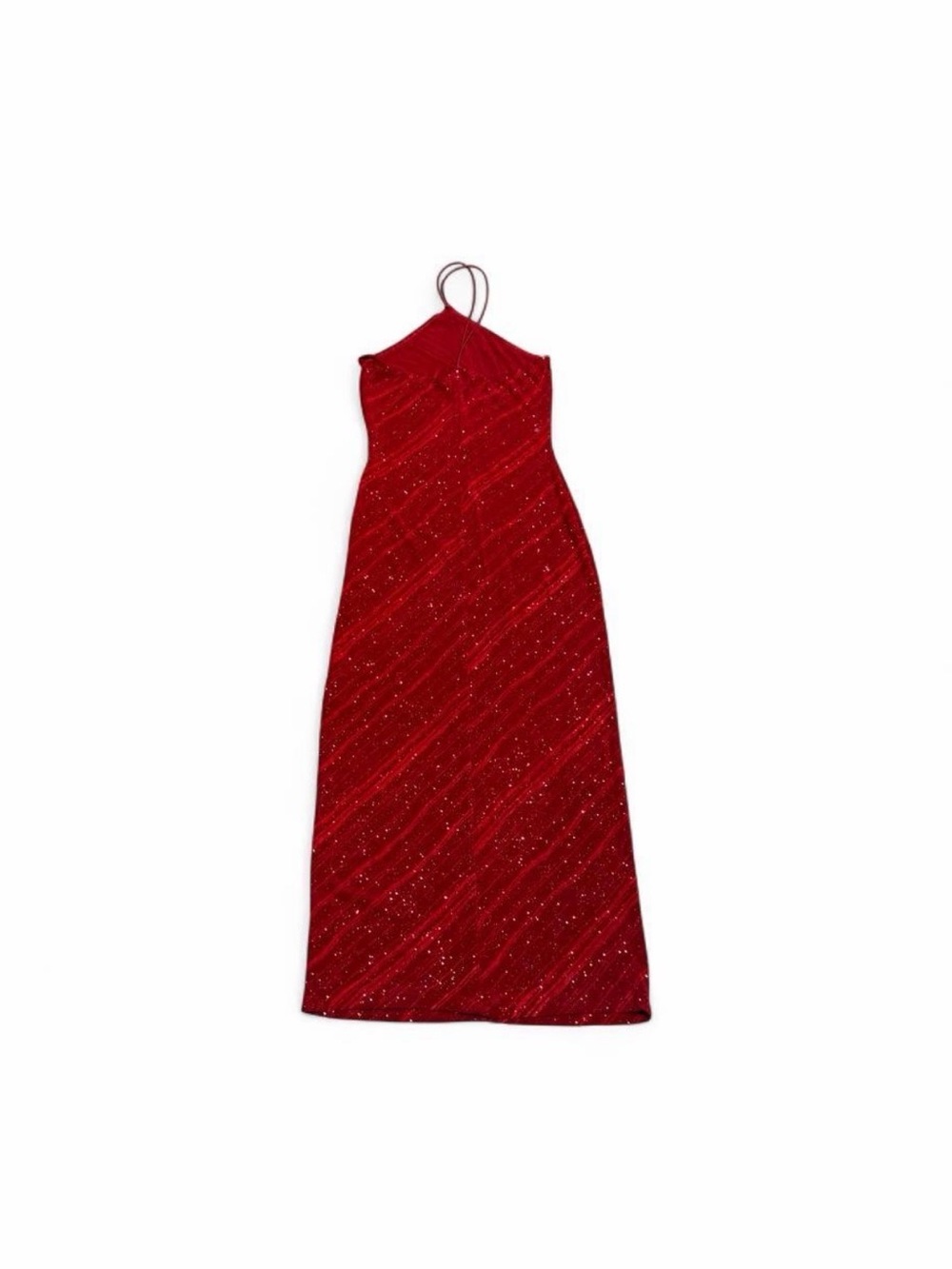 Vintage Y2K Charlotte Russe Red Glitter Halter Maxi Dress L